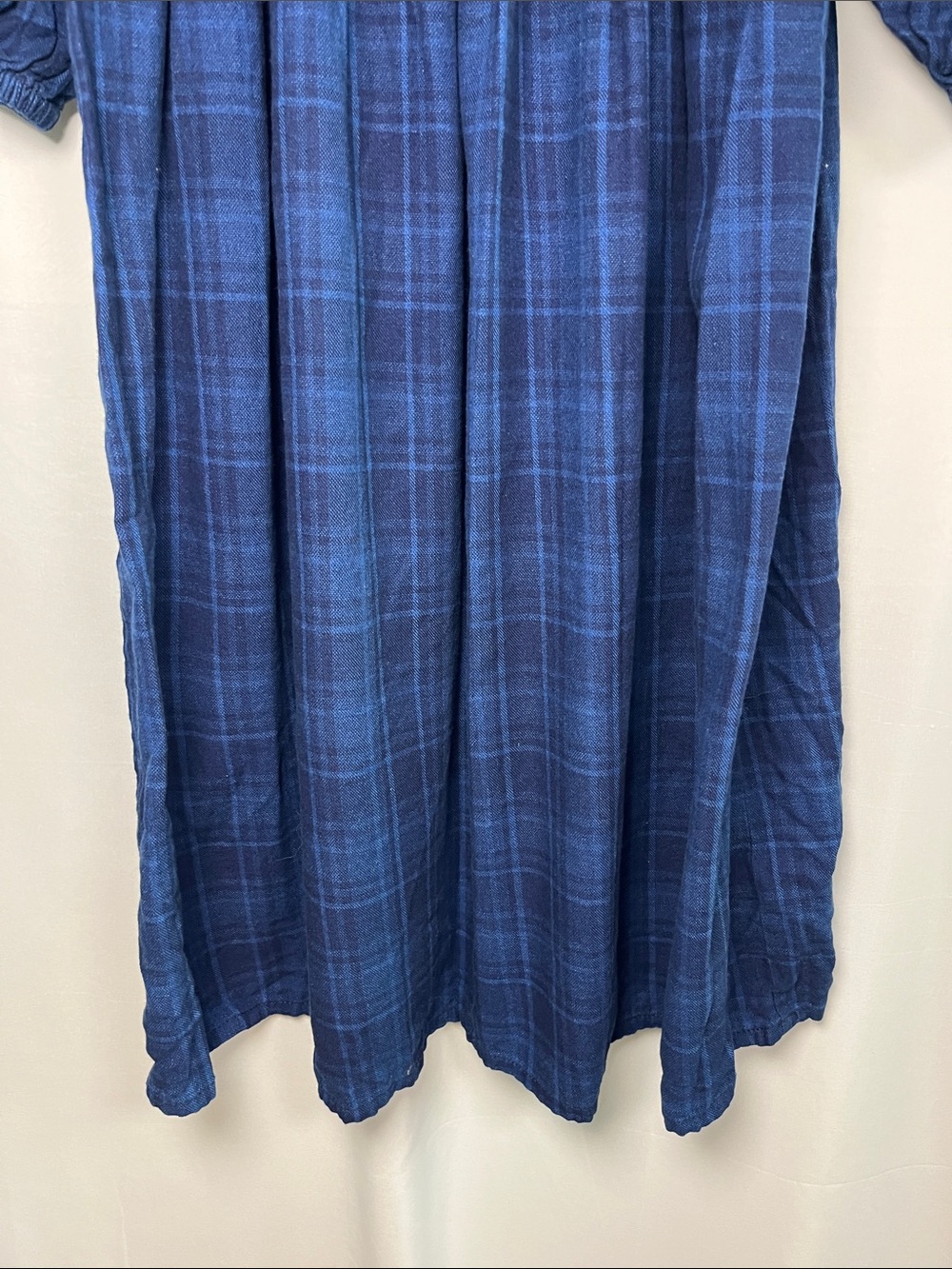 J crew 100% cotton indigo tartan plaid puff sleeve smocked midi dress sz m - Picture 5 of 9